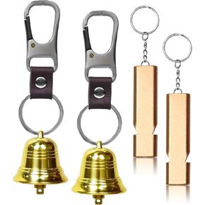 2PACK 1.5" Loud Bear Bell with Whistle Set for Hikers,3 in 1 Outdoor Camping Hiking Emergency Gear Solid Brass Bear Bell,Carabiner Emergency Whistle for Survival Biking Fishing Climbing Hiking