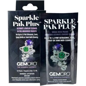 GemOro Sparkle Pak Plus Jewelry Cleaner Solution | 10 Premeasured Packets Ultrasonic & Sonic Machines or Spray Bottle & Soak Bath Jar | Professional Performance Rings Watches Glasses Earrings (10 pc)