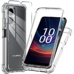 حافظة لهاتف Boost Mobile Celero 5G 2024 (الإصدار الثالث) مع واقي شاشة من الزجاج المقسى، حافظة واقية لكامل الجسم من السيليكون الناعم لهاتف Boost Celero 3 (أسود)