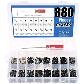 Glarks 880pcs Laptop Notebook Computer Screw Replacement Repair Kit for Lenovo Dell Toshiba Sony Samsung HP Gateway (Extra: Phillips Screwdriver)