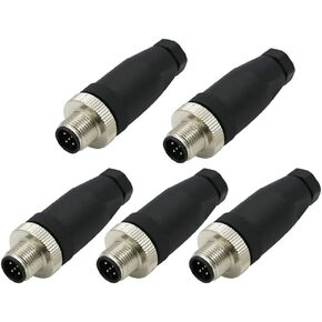 5Pcs M12 5 Pin Male Connector, A Code Industrial Circular Connector Field Assembly Wireable Sensor IP67 Unshiled Straight Type Adapter 125V 4A AC/DC Connector