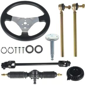 labwork 300mm Steering Wheel Steel Kit 320mm Gear Rack Pinion Adjustable Shaft Set Replacement for 110cc Go Kart