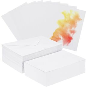 PATIKIL 50 Sets Pure Cotton Watercolor Cards 140lb/300 GSM Postcards with Envelopes for Art Painting Creative Thank Notes, 4x6 Inch