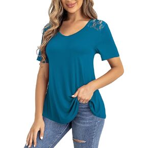 LETDIOSTO Women's Plus Size Short Sleeve Lace Shirts V Neck Blouses Tunic Tops, L-4X