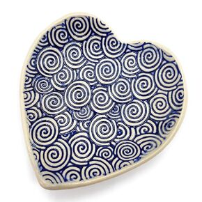 Blue Swirl Heart Soap Dish, 5.5 Inches, Handmade in USA, Pottery 9th Anniversary Gift