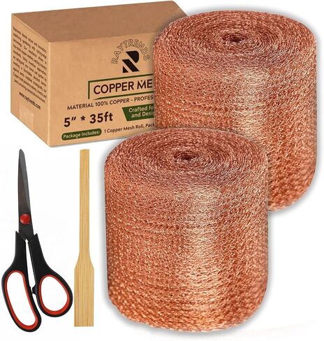 Copper Mesh Rodent Control Kit, 5 Inch x 35ft Rustproof Copper Wool Blend, DIY Hole Filler, Complete with Precision Scissors and Packing Tool for Mice & Rodent Defense in Saudi Arabia