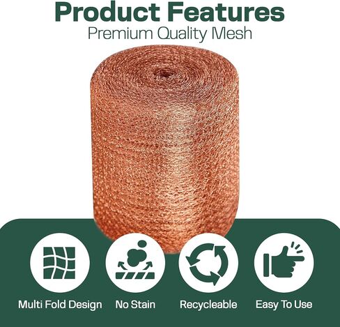 Copper Mesh Rodent Control Kit, 5 Inch x 35ft Rustproof Copper Wool Blend, DIY Hole Filler, Complete with Precision Scissors and Packing Tool for Mice & Rodent Defense in Saudi Arabia