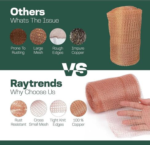 Copper Mesh Rodent Control Kit, 5 Inch x 35ft Rustproof Copper Wool Blend, DIY Hole Filler, Complete with Precision Scissors and Packing Tool for Mice & Rodent Defense in Saudi Arabia