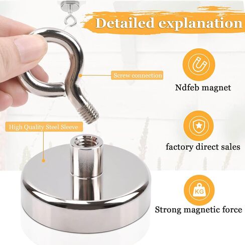 Fishing Magnets, 1.89" (48mm) Super Strong Neodymium Fishing Magnets Lifting Eye-Bolt, 220lbs Heavy Duty Rare Earth Fishing Magnets, for Retrieving in River, Magnetic Fishing, Lifting and Pick up in Saudi Arabia