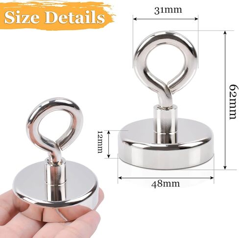 Fishing Magnets, 1.89" (48mm) Super Strong Neodymium Fishing Magnets Lifting Eye-Bolt, 220lbs Heavy Duty Rare Earth Fishing Magnets, for Retrieving in River, Magnetic Fishing, Lifting and Pick up in Saudi Arabia
