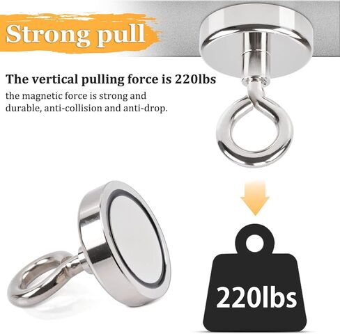 Fishing Magnets, 1.89" (48mm) Super Strong Neodymium Fishing Magnets Lifting Eye-Bolt, 220lbs Heavy Duty Rare Earth Fishing Magnets, for Retrieving in River, Magnetic Fishing, Lifting and Pick up in Saudi Arabia