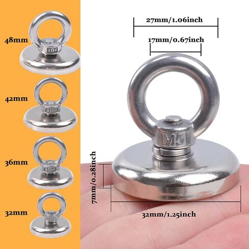 Fishing Magnets, 1.89" (48mm) Super Strong Neodymium Fishing Magnets Lifting Eye-Bolt, 220lbs Heavy Duty Rare Earth Fishing Magnets, for Retrieving in River, Magnetic Fishing, Lifting and Pick up in Saudi Arabia