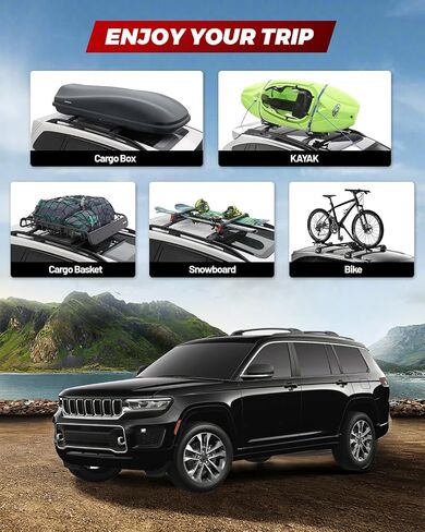 Roof Rack Cross Bars for 2021-2024 Jeep Grand Cherokee L & 2022-2024 Jeep Grand Cherokee WL with Lock for Roof Cargo Carrier Kayak Snowboard in Saudi Arabia