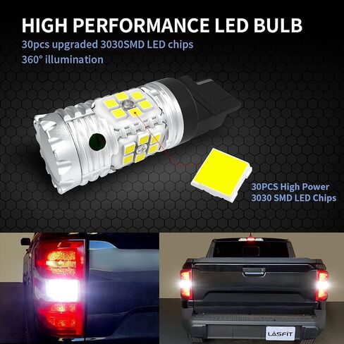 LASFIT WT21W LED لمبة احتياطية عكس الضوء خالية من الأخطاء في Canbus جاهزة لعام 2022 Maverick XL XLT Lariat 2021 Ford F series Xenon White High Lumen 15W 1600LM (2 قطعة) in Kuwait