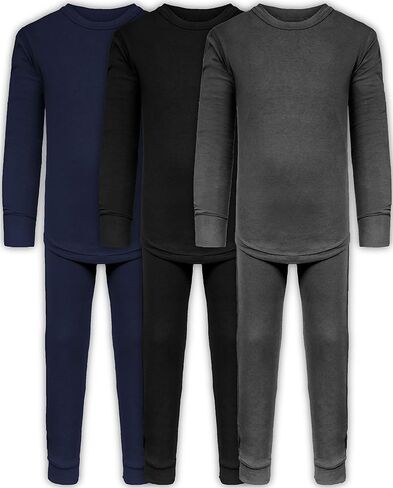 Andrew Scott Boys Long John Ultra-Soft Cotton Stretch Base Layer Underwear Sets / 3 Long Sleeve Tops + 3 Long Pants - 6 Piece in Kuwait