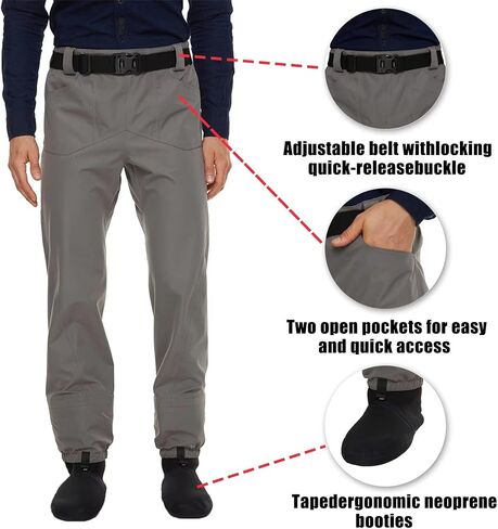 MOYUZAI Wader Pants Breathable Fly Fishing Pants with Neoprene Stocking Foot for Fishing Kayaking in Saudi Arabia