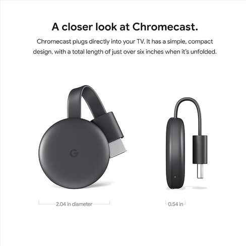 Google Chromecast - Streaming Device with HDMI Cable - Stream Shows, Music, Photos, and Sports from Your Phone to Your TV with Microfiber Cloth and Travel Carrying Pouch - Charcoal, Black in Saudi Arabia