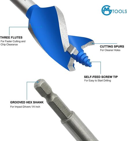 Auger Drill Bit Set for Wood, ‎1/2", 5/8", 3/4", 7/8", 1" and 1-1/8" Inch Size, 6-Piece Impact Wood Drill Bit with Hex Shank Quick Change for Hardwood and softwood, Plastic, etc in Saudi Arabia