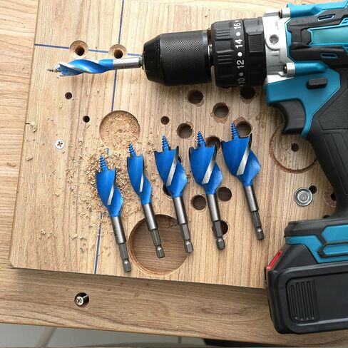 Auger Drill Bit Set for Wood, ‎1/2", 5/8", 3/4", 7/8", 1" and 1-1/8" Inch Size, 6-Piece Impact Wood Drill Bit with Hex Shank Quick Change for Hardwood and softwood, Plastic, etc in Saudi Arabia