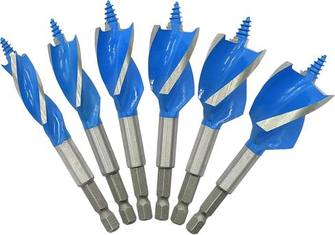 Auger Drill Bit Set for Wood, ‎1/2", 5/8", 3/4", 7/8", 1" and 1-1/8" Inch Size, 6-Piece Impact Wood Drill Bit with Hex Shank Quick Change for Hardwood and softwood, Plastic, etc in Saudi Arabia