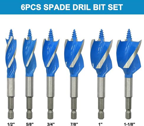 Auger Drill Bit Set for Wood, ‎1/2", 5/8", 3/4", 7/8", 1" and 1-1/8" Inch Size, 6-Piece Impact Wood Drill Bit with Hex Shank Quick Change for Hardwood and softwood, Plastic, etc in Saudi Arabia