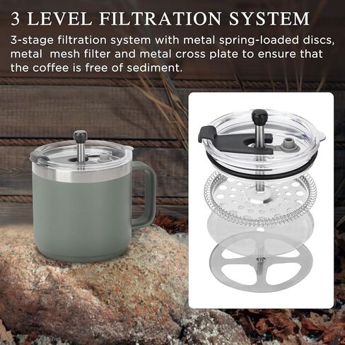 ماكينة ضغط فرنسية للسفر من YETI Rambler سعة 14 أونصة - ماكينة صنع القهوة المبتكرة - ملحقات أكواب للتخمير أثناء التنقل in Kuwait