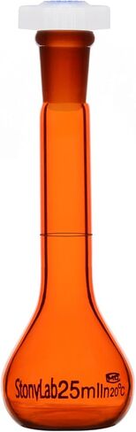 stonylab Glass Volumetric Flask, Class A Amber Volumetric Flask with Glass Stopper, Borosilicate Glass Heavy Wall Amber Volumetric Flask Tolerance ±0.03 ml - 25 ml in Kuwait