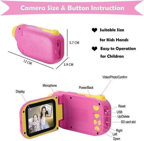 Kids Camera for Toddler Girls Boys Aged 3-9, Kids Toys Digital Camera for 3 4 5 6 7 8 9 Year Old Girls, Children Toy Camera Birthday Gift for Kids with 32GB SD Card, Pink in Kuwait