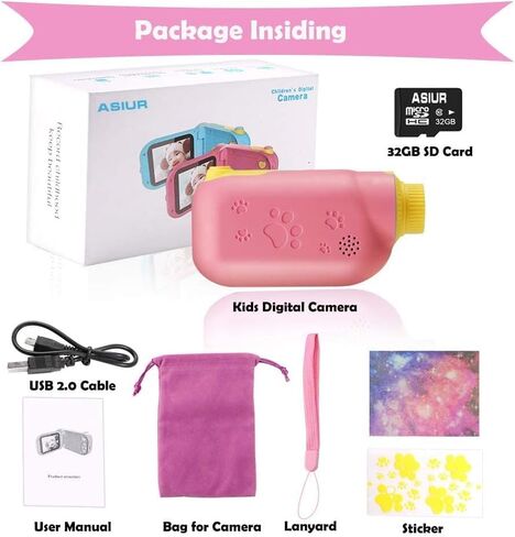 Kids Camera for Toddler Girls Boys Aged 3-9, Kids Toys Digital Camera for 3 4 5 6 7 8 9 Year Old Girls, Children Toy Camera Birthday Gift for Kids with 32GB SD Card, Pink in Kuwait