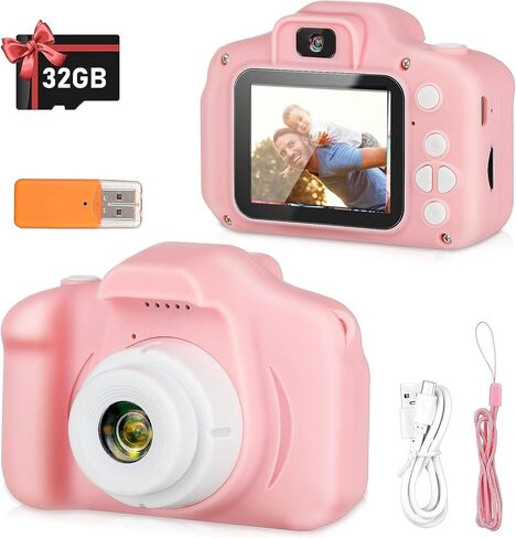 Kids Camera,Portable Children Selfie Camera Toys Girls Boys Gifts for Age 3-12 Toddler HD Digital Video Cameras with 32GB SD Card in Kuwait