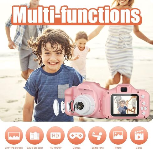 Kids Camera,Portable Children Selfie Camera Toys Girls Boys Gifts for Age 3-12 Toddler HD Digital Video Cameras with 32GB SD Card in Kuwait