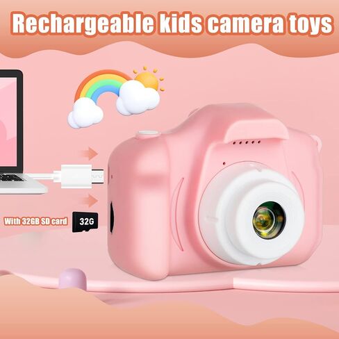Kids Camera,Portable Children Selfie Camera Toys Girls Boys Gifts for Age 3-12 Toddler HD Digital Video Cameras with 32GB SD Card in Kuwait