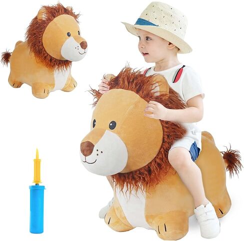 iPlay, iLearn Bouncy Pals Lion Hopper Toy, Toddler Plush Bouncing Animal, Inflatable Ride on Bouncer W/Pump, Indoor Outdoor Hopping Horse, Kid Jumping Toy, Birthday Gift for 2 3 4 5 Year Old Boy Girl in Kuwait