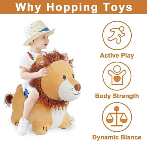 iPlay, iLearn Bouncy Pals Lion Hopper Toy, Toddler Plush Bouncing Animal, Inflatable Ride on Bouncer W/Pump, Indoor Outdoor Hopping Horse, Kid Jumping Toy, Birthday Gift for 2 3 4 5 Year Old Boy Girl in Kuwait