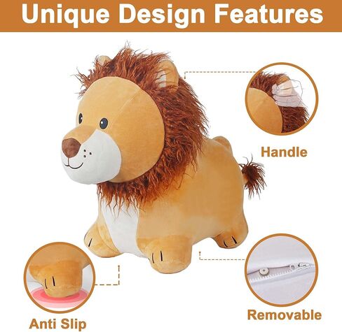 iPlay, iLearn Bouncy Pals Lion Hopper Toy, Toddler Plush Bouncing Animal, Inflatable Ride on Bouncer W/Pump, Indoor Outdoor Hopping Horse, Kid Jumping Toy, Birthday Gift for 2 3 4 5 Year Old Boy Girl in Kuwait