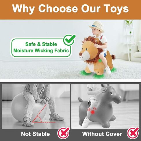 iPlay, iLearn Bouncy Pals Lion Hopper Toy, Toddler Plush Bouncing Animal, Inflatable Ride on Bouncer W/Pump, Indoor Outdoor Hopping Horse, Kid Jumping Toy, Birthday Gift for 2 3 4 5 Year Old Boy Girl in Kuwait