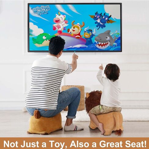 iPlay, iLearn Bouncy Pals Lion Hopper Toy, Toddler Plush Bouncing Animal, Inflatable Ride on Bouncer W/Pump, Indoor Outdoor Hopping Horse, Kid Jumping Toy, Birthday Gift for 2 3 4 5 Year Old Boy Girl in Kuwait