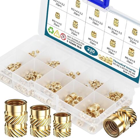 220Pcs Heat Set Insert Assortment, Premium M2 M2.5 M3 M4 M5 M6 Metric Threaded Inserts Brass Female Hot Melt Knurled Nut Inserts Embedment Kit for Plastic and 3D Printing Components in Saudi Arabia