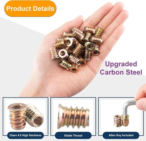 80 Pcs Premium Threaded Inserts for Wood, 1/4-20 Threaded Inserts with Hex Key, Upgrade 4.8 Grade High Hardness Carbon Steel Yellow (1/4"-20x15mm) in Saudi Arabia