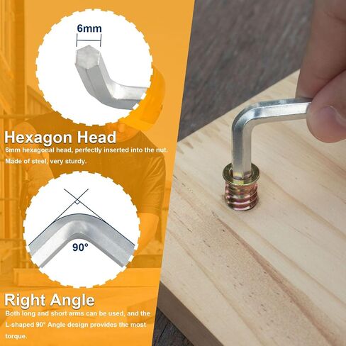 80 Pcs Premium Threaded Inserts for Wood, 1/4-20 Threaded Inserts with Hex Key, Upgrade 4.8 Grade High Hardness Carbon Steel Yellow (1/4"-20x15mm) in Saudi Arabia