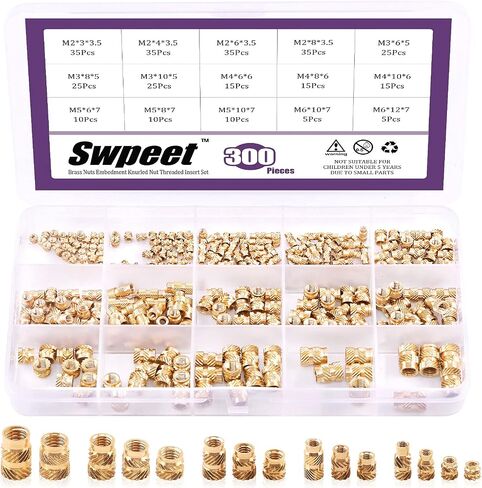 Swpeet 300 قطعة 5 قيم M2 M3 M4 M5 M6 أنثى خيط مخرش صواميل نحاسية ملولبة إدراج صواميل تركيب وصلة ملحومة هيدروليكية مجموعة متنوعة مثالية لقولبة حقن الطباعة ثلاثية الأبعاد in Saudi Arabia