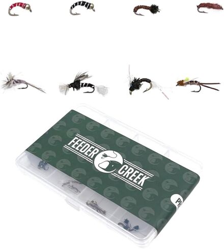 Fly Fishing 24 Hand Tied Flies Midge Assortment, 8 Popular Wet & Dry Fly Patterns (Bead Head Zebra Midge, Psycho & More - 3 of Each), in Sizes 18, 20, 22 with Fly Box in Saudi Arabia