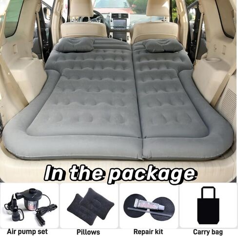 Car Air Mattress Inflatable Mattress Foldable SUV Air Mattress Truck Backseat - Camping Mattress with Flocking Surface and Electric Pump Portable Air Bed for Home Tent Camping Travel - Grey in Kuwait