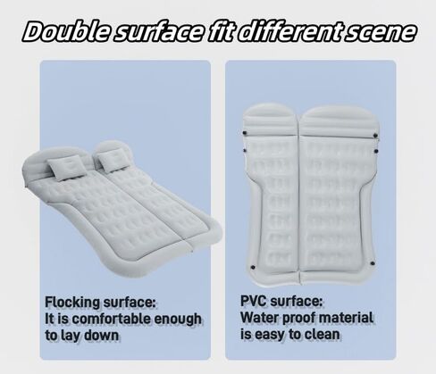 Car Air Mattress Inflatable Mattress Foldable SUV Air Mattress Truck Backseat - Camping Mattress with Flocking Surface and Electric Pump Portable Air Bed for Home Tent Camping Travel - Grey in Kuwait