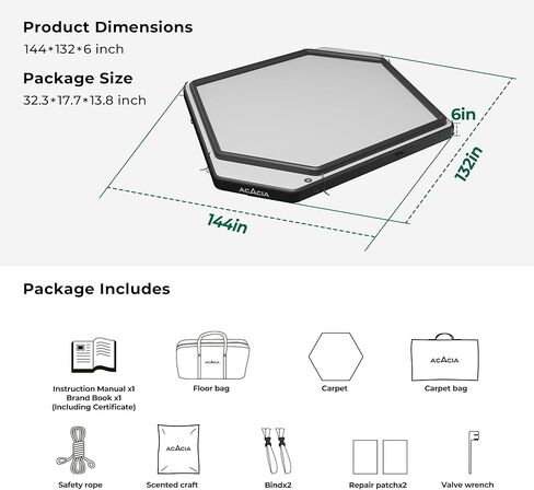 Air Floor XL لنظام التخييم الفضائي، 4 طبقات، أرضية قابلة للنفخ بسمك 6 بوصات للخيمة العائمة، قاعدة تخييم مقاومة للماء والرطوبة مع سجادة قابلة للإزالة، رقعة إصلاح، وحقيبة حمل in Kuwait