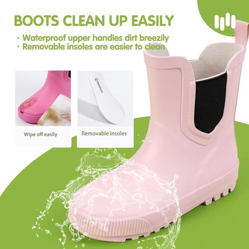 Hehainom Toddler Kids Rain Boots for Girls Boys Waterproof Rainboots Easy-on Light Weight Chelsea Rain Shoes in Saudi Arabia