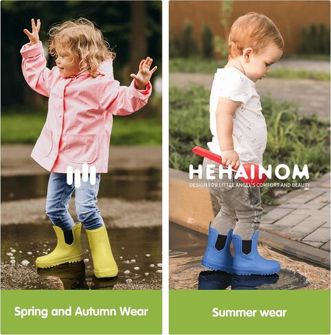 Hehainom Toddler Kids Rain Boots for Girls Boys Waterproof Rainboots Easy-on Light Weight Chelsea Rain Shoes in Saudi Arabia