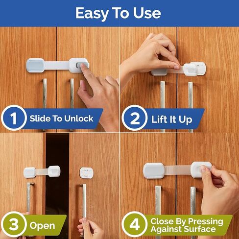 Baby Locks Straps (8-Pack) Child Safety Cabinet Proofing - Safe Quick and Easy 3M Adhesive Cabinet Drawer Door Latches No Screws & Magnets Multi-Purpose for Furniture Kitchen Ovens Toilet Seats in Saudi Arabia