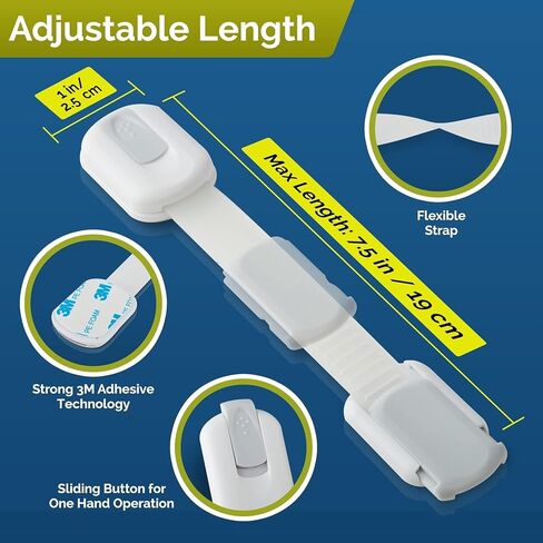 Baby Locks Straps (8-Pack) Child Safety Cabinet Proofing - Safe Quick and Easy 3M Adhesive Cabinet Drawer Door Latches No Screws & Magnets Multi-Purpose for Furniture Kitchen Ovens Toilet Seats in Saudi Arabia