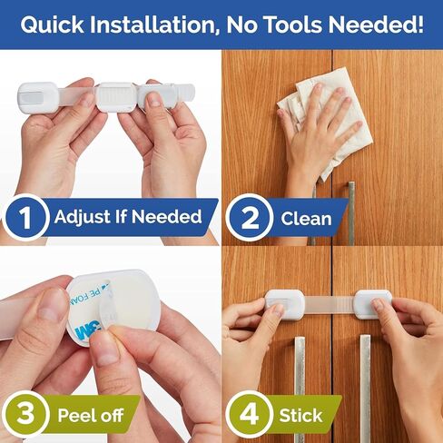 Baby Locks Straps (8-Pack) Child Safety Cabinet Proofing - Safe Quick and Easy 3M Adhesive Cabinet Drawer Door Latches No Screws & Magnets Multi-Purpose for Furniture Kitchen Ovens Toilet Seats in Saudi Arabia